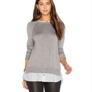 Joie Zann Grey Knit Sweater With Stripe Blouse Underneath